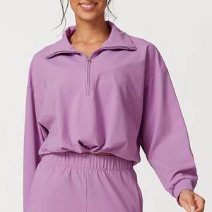 Ensemble sweat-shirt à capuche avec logo personnalisé pour femmes vêtements de yoga courts pour l'entraînement de course respirant taille élastique Yoga grande taille - Product Image 1