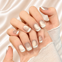 Faux ongles press-on œil de chat blancs faits main de qualité supérieure, nude scintillant, courts carrés, réutilisables, vente en gros