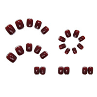24 pièces/boîte rouge vin couleur presse sur les ongles conseils taille courte vie quotidienne ongles artificiels paillettes faux ongles