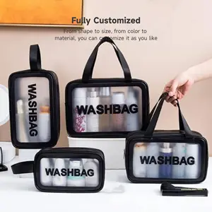 Custom Small Neoprene Transparent Standup Travel Storage Clear Makeup Bag Pvc Plastic Toiletry Cosmetic Black Bag Set