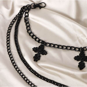 <b>Cross</b> Pants <b>Chain</b> Black Zinc Alloy Multi Layer <b>Cross</b> Decoration Waist <b>Chain</b> For Daily Wear Hip Hop Style - Product Image 3