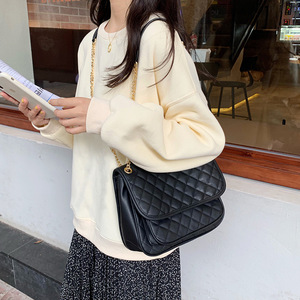 Sac à bandoulière matelassé à chaîne pour femmes, noir, grande taille, sac à bandoulière décontracté à la mode, boucle magnétique, 7 pouces - Product Image 2