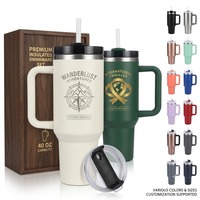 Gobelet isotherme à double paroi de 40 oz avec poignée et paille, base conique, compatible avec les porte-gobelets de voiture