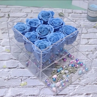 Prix usine 9 boîte à souvenirs en acrylique carrée de roses naturelles préservées pour Noël Saint Valentin