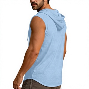 Custom <b>Sleeveless</b> <b>Hoodie</b> Wholesale Men Muscle <b>Hoodie</b> Pullover Kangaroo Pocket Drawstring Gym Workout Streetwear Blank OEM - Product Image 2