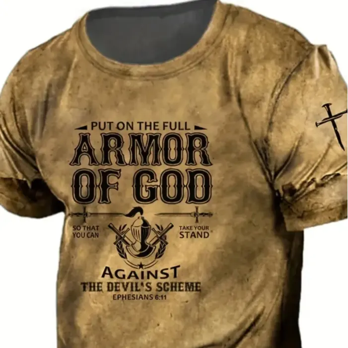 Men's Armor of God 3D Printed Tee - Creative Design, Comfortable Stretch stock Fabric, Perfect for Summer Outdoor Activities