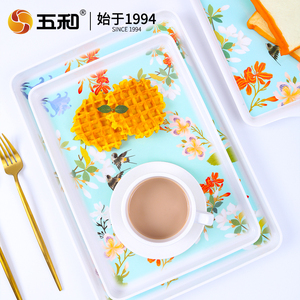 Melamine <b>Tea</b> <b>Tray</b> With Floral Pattern For Coffee <b>Tea</b> Serving Living Room Use - Product Image 4