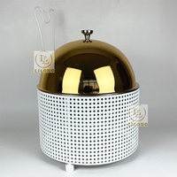 Nouveau design – Plat de service en acier inoxydable 8L avec cadre perforé blanc et couvercle doré pour buffet d'hôtel, mariage, traiteur, chauffe-plats