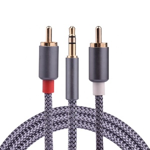 High Quality Nylon And Fishnet Grey 2M 500MA DC 3.5mm To <span class=keywords><strong>2</strong></span> RCA Male Audio Cable For Laptop - Product Image 6
