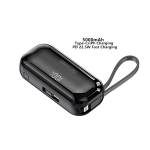 Mini <span class=keywords><strong>batterie</strong></span> <span class=keywords><strong>externe</strong></span> de poche 5000 mAh PD 22,5 W Charge rapide Mini <span class=keywords><strong>chargeur</strong></span> portable avec câbles Support de téléphone Lampe torche Affichage LED - Product Image 1