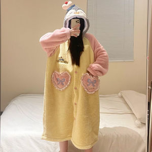 Camisón <span class=keywords><strong>de</strong></span> lana <span class=keywords><strong>de</strong></span> Coral para <span class=keywords><strong>mujer</strong></span> Otoño Invierno con forro polar grueso lindo <span class=keywords><strong>pingüino</strong></span> franela prendas <span class=keywords><strong>de</strong></span> vestir ropa <span class=keywords><strong>de</strong></span> casa Pijamas - Product Image 4