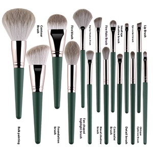 Set de 14 Brochas de Maquillaje Verdes, Pelo Sintético, Polvo Facial, Base, Kit Cosmético con Logotipo Personalizado - Product Image 4