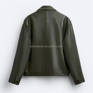 Veste en cuir coupe-vent de <span class=keywords><strong>surchemise</strong></span> à col de chemise personnalisée avec poches plaquées pour hommes - Product Image 2