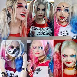 Perruque longue bouclée rose et bleue avec frange latérale, ligne de cheveux naturelle, perruque synthétique complète en fibre Kanekalon pour cosplay - Product Image 5