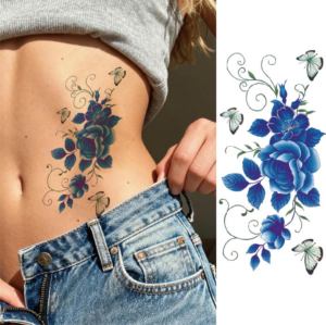 Autocollants de tatouage temporaire floraux pour femmes, motifs réalistes de fleurs sauvages, en papier indien, imperméables, pour l'art corporel de fête - Product Image 1