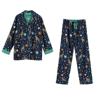 Pyjama deux pièces en satin 100 % coton personnalisé OEM pour femme, manches longues, doux, brossé, avec taille élastique et fermeture avant