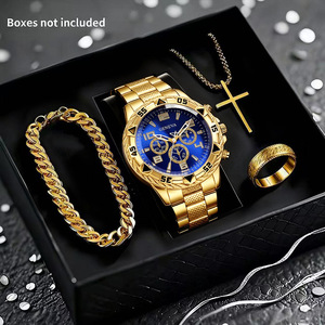 Orologio da Polso da Uomo di Lusso al Quarzo, Set Regalo con Orologio, Collana a Croce, Bracciale e Anello - Product Image 1