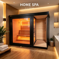 Grande Sauna en Bois Design Intérieur/Extérieur à Faible EMF, Infrarouge Lointain avec Lampe de Lecture LED, Sauna Sec et Douche