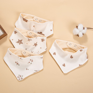 Baberos ajustables de algodón de doble capa para bebé de 0 a 12 meses, botón de impresión acanalado, toalla absorbente duradera para bebé, venta al por mayor - Product Image 1