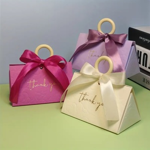 Scatola per Caramelle con Rilievo Geometrico 3D, Manico in Legno, Confezione per Rossetto/Cioccolato, <span class=keywords><strong>Bomboniera</strong></span> per San Valentino/Matrimonio con Nastro - Product Image 3