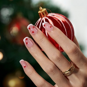 Kit de faux ongles à presser French Manucure de Noël, design cœur en gel souple, haute qualité, pour marque privée, vente en gros - Product Image 1