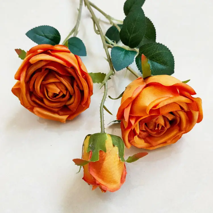 ギガ高品質卸売faleシルクバラの花ダスティピンク3ヘッドシルク素材の人工花ローズ