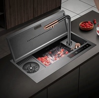 Barre rectangulaire évier intelligent catalyseur d'eau évier de purification évier de cuisine en acier inoxydable 304 avec lave-gobelet et couvercle