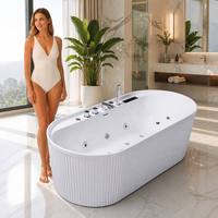 Baignoire de massage autoportante en acrylique CE, directement de l'usine, avec 18 jets, hydromassage, bulles d'air, lumière colorée, 3 tailles pour hôtel et maison