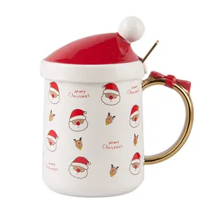 Tasse à lait pour petit-déjeuner domestique Tasse à chapeau de Noël créative avec cuillère Tasses en céramique pour cadeau de Noël
