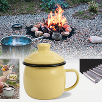 Vente en gros de 350ml tasses en céramique tasses élégantes en émail avec poignée en acier inoxydable cadeaux promotionnels stock de tasses à café élégantes