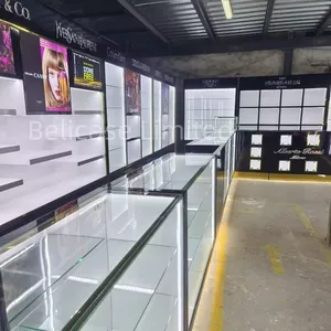 इत्र की दुकान सजावट प्रदर्शनी में प्रकाश इत्र की दुकान इंटीरियर डिजाइन के साथ ग्लास डिस्प्ले कैबिनेट