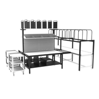 Table de travail modulaire en acier laminé à froid pour entrepôt, avec étagères et système de découpe intégré