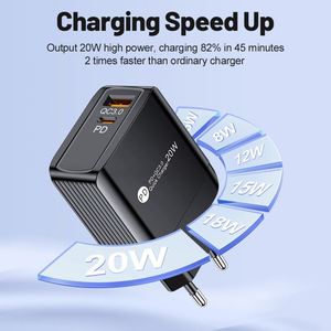 20W PD + <b>USB</b> QC3.0 Wall-Mounted Fast Charger with LED Lighting Design US <b>Plug</b> for Phone - Product Image 2