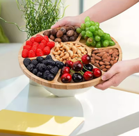 Assiette en bambou avec logo personnalisé en vente chaude Assiette à collation en bambou Plats de fruits ronds à 5 compartiments pour le service