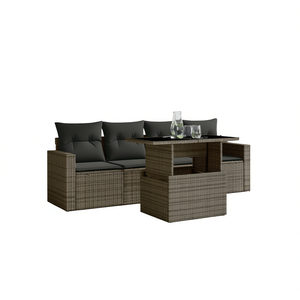 Dark Grey Garden <b>Sofa</b> <b>Set</b> With Cushioned Seating Outdoor Furniture Contemporary Design UV Resistant PE Rattan Waterproof - Product Image 1