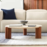 Table Basse de Luxe Hôtel, Piétement Chêne, Plateau Travertin, Table à Thé Irrégulière, Petite Table Basse Moderne pour Appartement