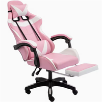 Chaise de jeu d'ordinateur inclinable ergonomique en cuir bleu marine confortable avec fonction de massage
