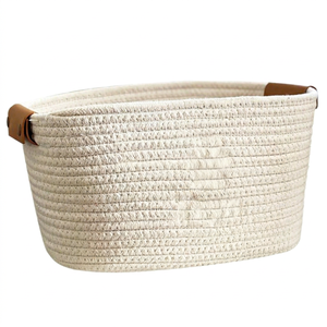 Modern Circle Cotton <b>Rope</b> Woven Eco-Friendly Foldable <b>Storage</b> <b>Basket</b> Size M Multi-Purpose Kitchen Living Room Snack Toy - Product Image 1