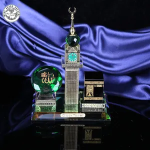 크리스탈 유리 메카 메카 시계 타워 알라 Kaaba Quran 이슬람 Eid 선물 MH-G0440