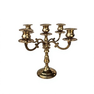 Candélabre en laiton à cinq bras, base ronde, couleur or, pour centre de table, articles décoratifs, porte-bougie, designs personnalisables - Product Image 1