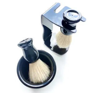 Customizable China Luxury Wood Men Facial Cleaning Brushes Makeup 100% White Pure Wild Boar Bristle Hair Shaving Brush Set