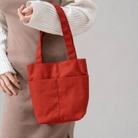Tas Tote Kanvas Mini Polos Wanita dengan Logo Cetak Kustom, Tas Belanja Wanita, Tas Selempang Kanvas