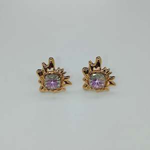 Fashion <b>Stud</b> <b>Earrings</b> 316L Stainless Steel PVD Gold Plating Square <b>Crystal</b> Design - Product Image 1