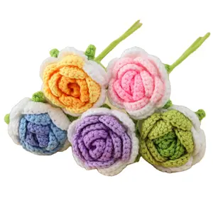 Coloré INS Artificielle Mini Décor Top Fleurs Forme Motif Garniture Coquelicot Décoratif Vert Tricoté Crochet Fleur Patch Rose