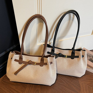 Sacs à bandoulière en cuir PU et toile patchwork grande capacité, grands sacs fourre-tout pour femmes, sacs à main spacieux pour le travail - Product Image 2