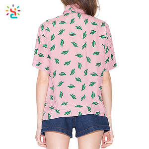 Blusa de Mujer Estilo Y2K con Cuello Peter Pan, Estampado de Cactus, <span class=keywords><strong>Manga</strong></span> <span class=keywords><strong>Corta</strong></span>, Bordado y Decoración Tie Dye - Product Image 2