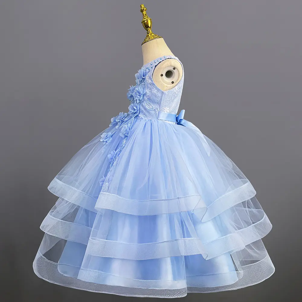 Yoliyolei-vestido de fiesta para bebé, ropa de princesa Vintage azul para bautizo, 5 años