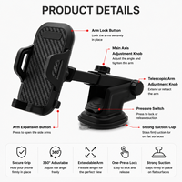 Support de téléphone portable antidérapant 2 en 1 pour voiture, ventouse et fixation sur grille d'aération, pince réglable, compatible avec tous les téléphones
