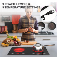Table de cuisson électrique ANHANE 24 pouces, 2 brûleurs, encastrable/sur table, 110V 2400W, panneau en verre céramique, commande tactile LED, protection contre la surchauffe