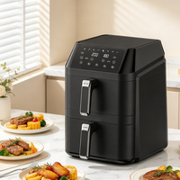 Friteuse à air à panier unique HJ-111 6L+6L, 1300W+1300W, grande capacité, sans huile, avec minuterie 60 min, 220V